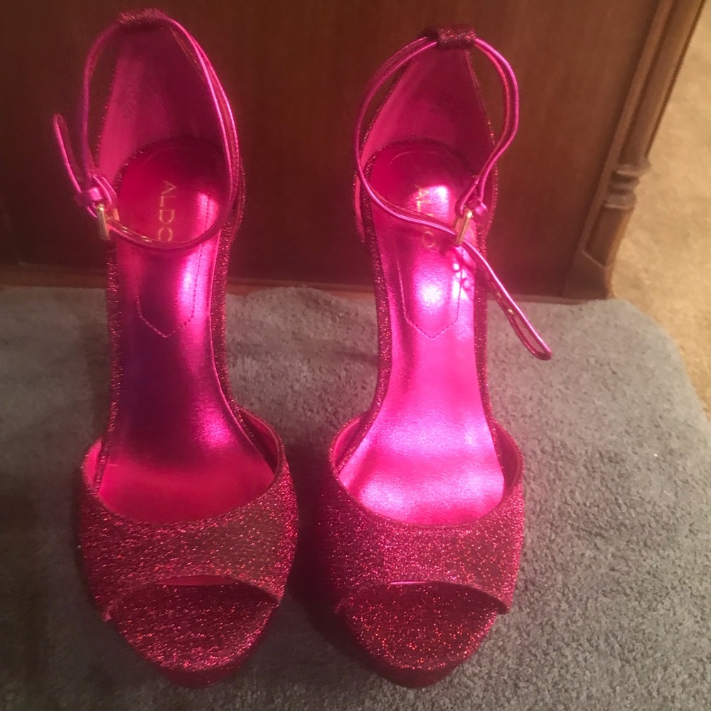 Aldo fuchsia sparkle ankle strap high heel